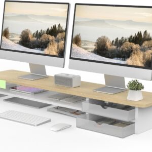 71nESgOBWtL._AC_SL1500_.jpg Fenge Monitor Stand, Dual Monitor Riser, 42.5inch Large Desk Computer Monitor Stand Riser with Drawer, 2 Tier Wood & Acrylic Desktop Organizer for Computer, Laptop, Printer, TV Screen Riser