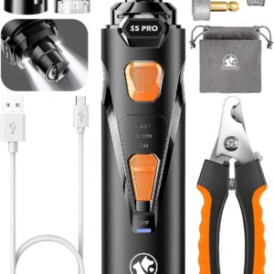 71nrSbudc8L._AC_SL1500_.jpg Whisper Quiet Dog Nail Grinder with 4 LED Lights, Safe & Stress-Free for Sensitive Dogs Cats of All Breeds & Sizes, 3 Grinding Bits, 3-Speed, Pet Nail Trimmers, Rechargeable Painless Grooming Kit