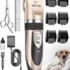 oneisall Dog Clipper Low Noise, Dog Grooming Kit with Rechargeable, Pet Shaver Cordless Electric Quiet Hair Clipper Set for Dogs Cats Pets（Gold）