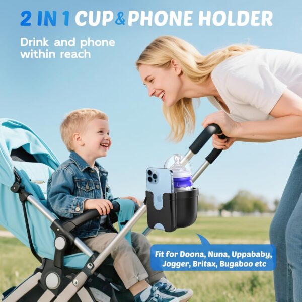 Guiseapue Cup Holder for Walker: Stroller Cup Holder Attachment with Phone Holder, Wheelchair/Stroller Accessories for Rollator, Bike, Scooter, Baby Essentials, First Mother‘s Day Gifts for New Mom