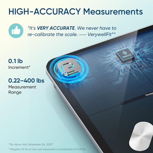 71o5QfLjO2L._AC_SL1500_.jpg Etekcity Smart Scale for Body Weight, FSA&HSA Eligible, Bathroom Digital Weighing Scale with BMI, Body Fat, Muscle Mass, Accurate Bluetooth Home User Health Equipment Sync Apps, LED, Tempered glass