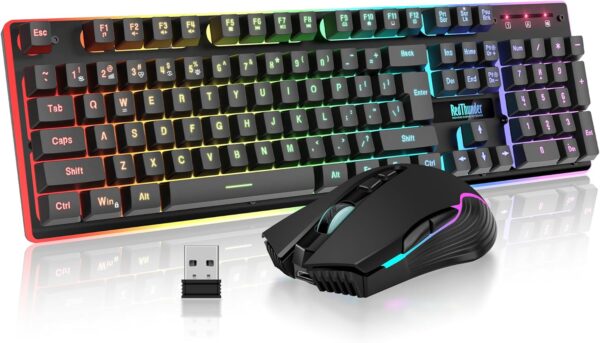 71oSc8Zm6zL._AC_SL1500_.jpg RedThunder K10 Wireless Gaming Keyboard and Mouse Combo, RGB Backlight Rechargeable 3800mAh Battery, 26-Key Anti-ghosting Keyboard + 7D 3200DPI Mice for PC Gamer