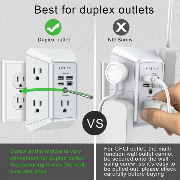 71ot4otnduL._AC_SL1200_.jpg Wall Charger, Surge Protector, QINLIANF 5 Outlet Extender with 4 USB Charging Ports, 3-Sided 1680J Power Strip Multi Plug Adapter Spaced for Home Travel Office