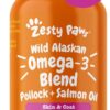 71pEMr3SbL._AC_SL1500_.jpg Zesty Paws Wild Alaskan Omega-3 Blend Pollock + Salmon Oil for Dogs and Cats- Skin and Coat Support, Omega 3 Supplement for Pets, 8.5oz
