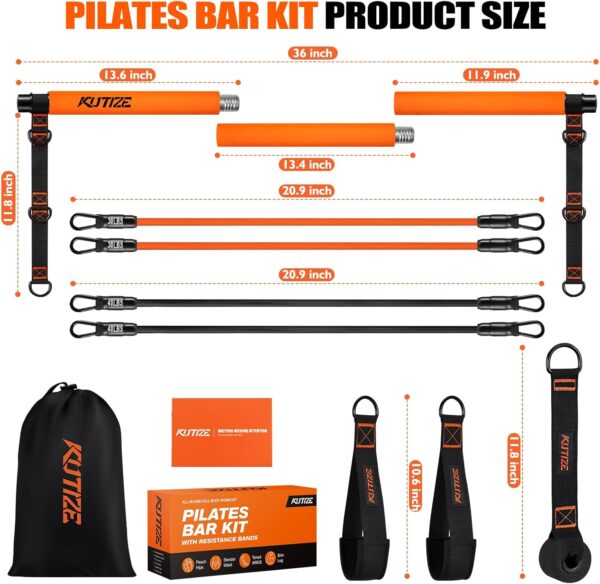 KUTIZE Pilates Bar Kit with Resistance Bands, Pilates Equipment, Multifunctional Pilates Bar for Women & Men, Pilates kit for Hip, Back, Arm, Full-Body Workouts, Home Gym Strength Training Equipment