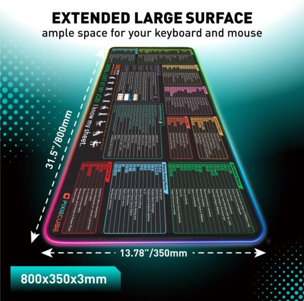 Excel Cheat Sheet LED Desk Pad | Excel Shortcut Keys Mouse Pad - Colorful RGB Luminous Extended Large Gaming Mousepad| PC Office Spreadsheet Keyboard Mat| Non-Slip Stitched Edge Desk Mat