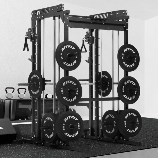 71peaFCgP9L._AC_SL1500_.jpg RitFit M1 Pro Smith Machine with Cable Crossover System, Multi-Function Squat Rack Power Cage for Home Gym, Power Rack and Packages