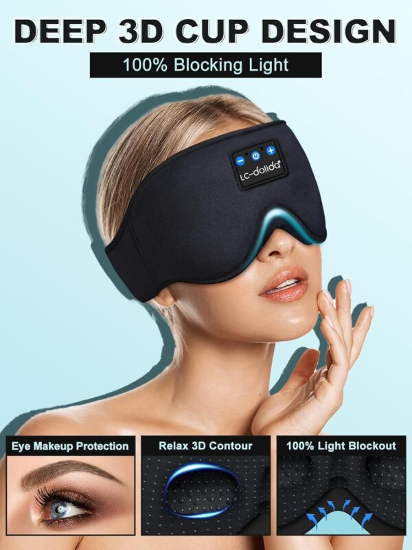71qgNRORFxL._AC_SL1500_.jpg LC-dolida Sleep Headphones, 3D Sleep Mask Bluetooth Wireless Music Eye Mask, Sleeping Headphones for Side Sleepers Sleep Mask with Bluetooth Headphones Ultra-Thin Stereo Speakers Perfect for Sleeping