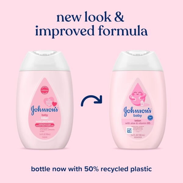Johnson's Baby Lotion with Coconut Oil, Aloe Vera & Vitamin B5, 72 HR Hydration, Skin Moisturizer, Hypoallergenic, Newborn Safe, Protects From Dryness & Strengthens Skin, Baby Essentials, 3.4 fl. oz