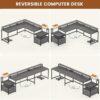 SEDETA L Shaped Desk, 66" Home Office Desk with Wood File Drawer & Power Outlet, Gaming Desk with Led Lights, Corner Computer Desk with Monitor Shelf, Printer Storage Shelves, Two Person Desk, Grey