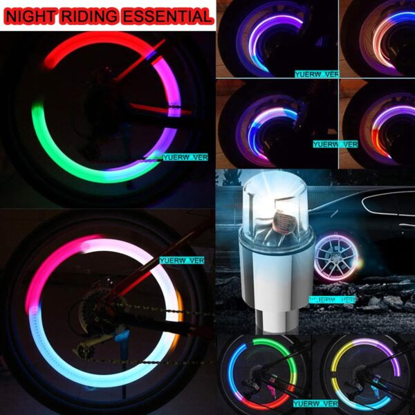 71sWDueziWL._AC_SL1500_.jpg 4 Pack LED Bike Wheel Lights Car Tire Valve Stems Caps Bicycle Motorcycle Waterproof Tyre Spoke Flash Light Cool Reflector Accessories for Men Women Kids (Colorful)