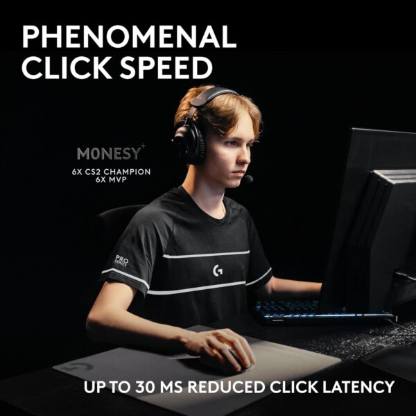 71sdYFEwPiL._AC_SL1500_.jpg Logitech PRO X2 SUPERSTRIKE Lightspeed Wireless Gaming Mouse, Ultra-Fast Performance, Ultra Lightweight (61 g), Customizable Click Haptics, USB-C Charging, for PC/Mac/Laptop - White