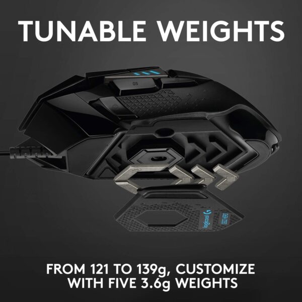 Logitech G502 Hero High Performance Wired Gaming Mouse, Hero 25K Sensor, 25,600 DPI, RGB, Adjustable Weights, 11 Programmable Buttons, On-Board Memory, PC/Mac - Black