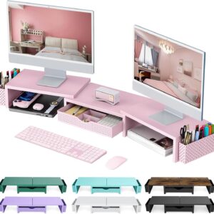 71sgu254eyL._AC_SL1500_.jpg gianotter Dual Monitor Stand Riser, Desk Organizer With Drawer and 2 Pen Holders,Desk Organizers and Accessories, Pink Office Supplies (Pink)