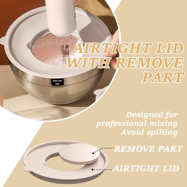 71spyt-qj7L._AC_SL1500_.jpg Mixing Bowls with Airtight Lids Set, 26PCS Stainless Steel Khaki Bowls with Grater Attachments, Non-Slip Bottoms & Kitchen Gadgets Set, Size 7, 4, 2.5, 2.0,1.5, 1QT, Great for Mixing & Serving