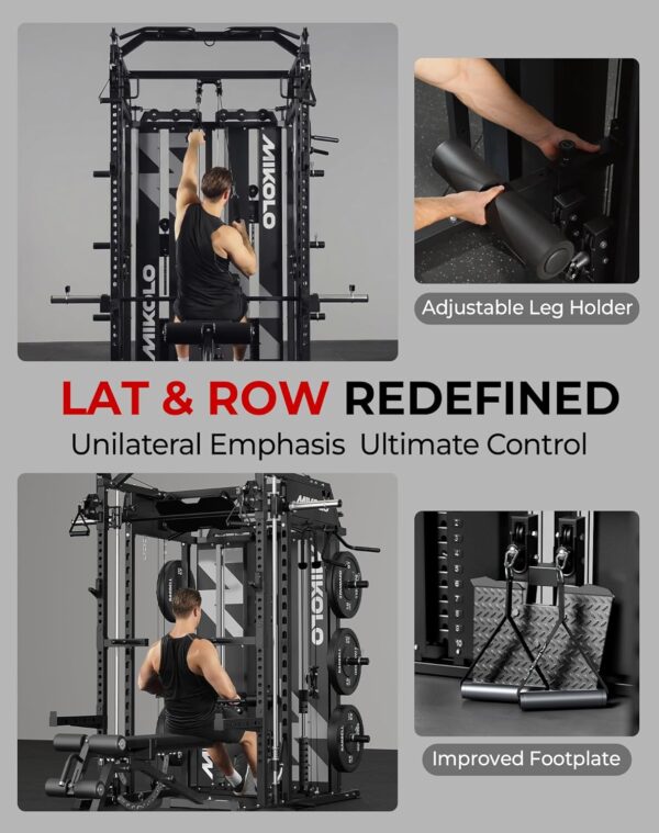 Mikolo Smith Machine with Weight Stack, Power Cage Home Gym System with LAT Pulldown & Cable Crossover, Multi-Functional Trainer with Dual Pulley System, Includes 10+ Free Attachments