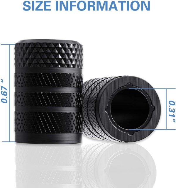 71tTVR7x40S._AC_SL1500_.jpg CKAuto Tire Valve Stem Caps, Black, 4 pcs/Pack, Anodized Aluminum Tire Valve Cap Set, Corrosion Resistant, Universal Stem Covers for Cars Trucks Motorcycles SUVs and Bikes