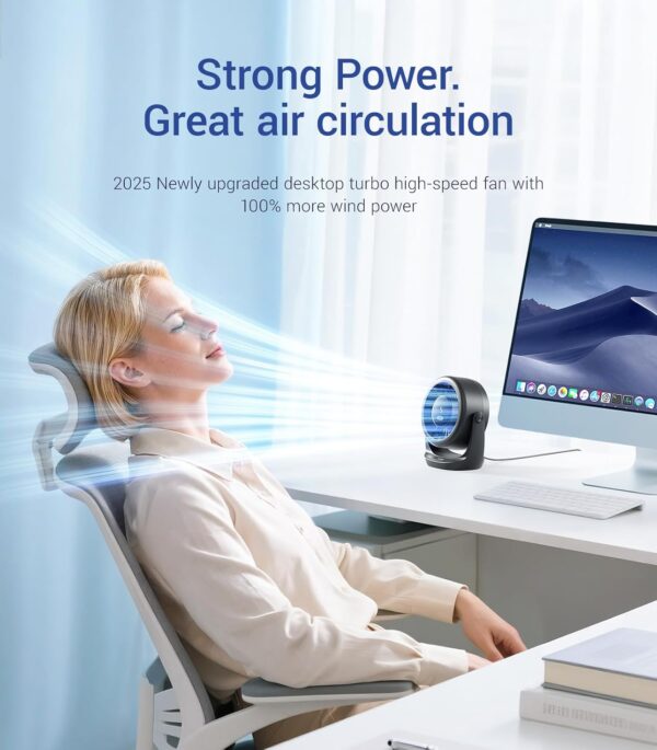 71tc8rOyfZL._AC_SL1500_.jpg Diveblues USB Desk Turbo Fan, Ultra-Quiet Mini Desk Fan, Powerful Wind, LED Display, 5 Speed, 360° Rotating Small Portable Fan for Home, Office and Outdoor Cool Tech Gadgets - TurboBreeze