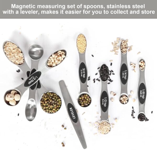 71toU2zEDZL._AC_SL1500_.jpg Magnetic Measuring Spoons Set Stainless Steel with Leveler, Stackable Metal Tablespoon Measure Spoon for Baking, Cups and Spoon Set Kitchen Gadgets Apartment Essentials Fits in Spice Jars