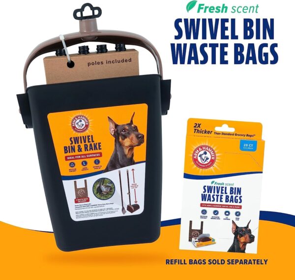 71troMQT6jL._AC_SL1500_.jpg Arm & Hammer Dog Pooper Scooper Swivel Bin & Rake, Poop Scoop for Dogs, Black (2 Heavy Duty Scented Waste Bags Included)