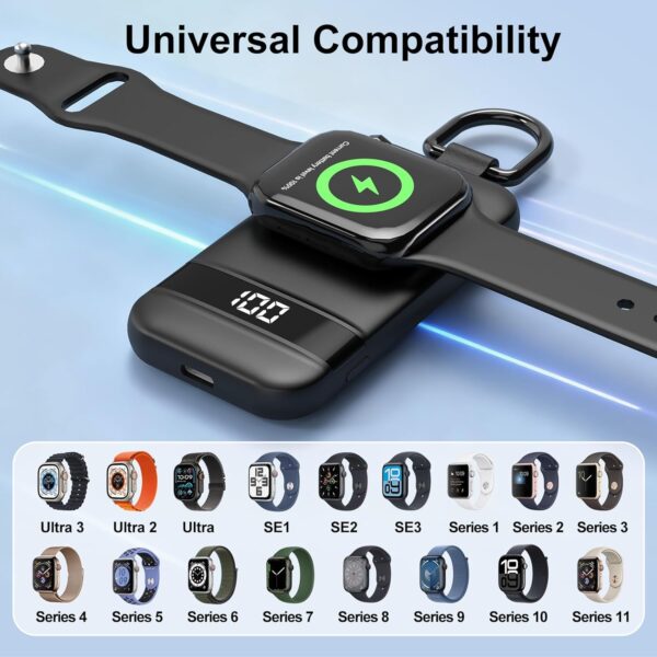 71uRPAwb2CL._AC_SL1500_.jpg Portable Charger for Apple Watch, 2500mAh & Digital Display – Magnetic Fast Charging iWatch Charger for Travel & Keychain Use – Works with Apple Watch Series (Black)