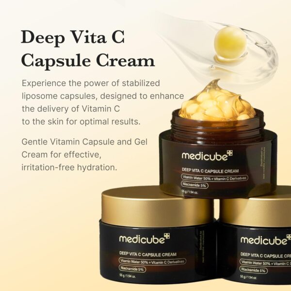 71uda9GFVWL._SL1500_.jpg medicube Capsule Cream with Deep Vitamin C | Liposome Vitamin C Golden Capsule for Radiance & Firm-Looking Skin | Hydrating Glow Gel Texture | Korean Skincare, 1.94 oz