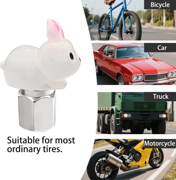 Glow in The Dark Tire Valve Caps-4 Pieces Cute Animal Auto Exterior Accessories for Men/Women, Fun Tire Accessories Universal Fit for Most Car Motorcycles Trucks Bicycles. (Rabbit)