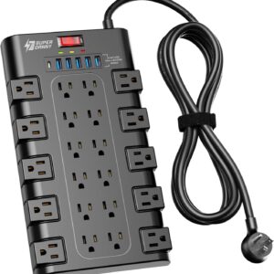 71ul-8eS9IL._AC_SL1500_.jpg Power Strip, SUPERDANNY Surge Protector with 22 AC Outlets and 6 USB Charging Ports, 1875W/15A, 2100 Joules, 6.5Ft Flat Plug Heavy Duty Extension Cord for Home, Office, Dorm, Gaming Room, Black