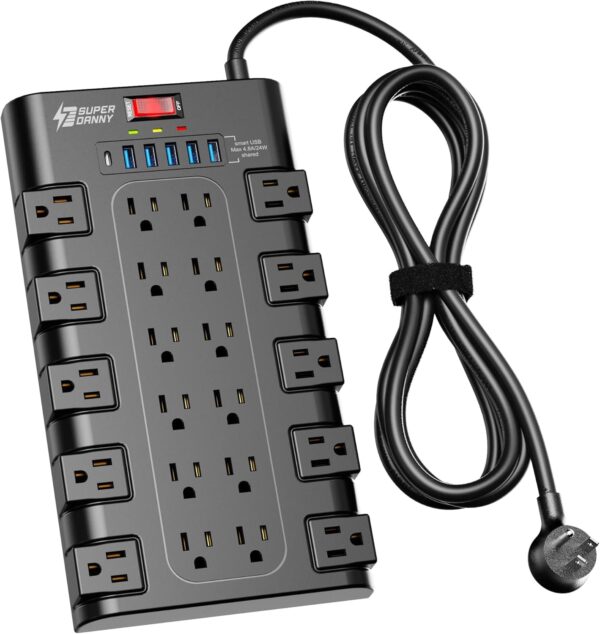 71ul-8eS9IL._AC_SL1500_.jpg Power Strip, SUPERDANNY Surge Protector with 22 AC Outlets and 6 USB Charging Ports, 1875W/15A, 2100 Joules, 6.5Ft Flat Plug Heavy Duty Extension Cord for Home, Office, Dorm, Gaming Room, Black