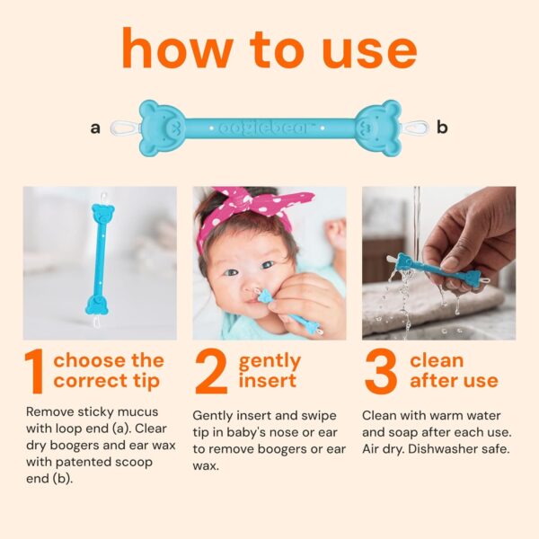 oogiebear Baby Nose Cleaner & Ear Wax Removal Tool - Safe Booger & Earwax Removal for Newborns, Infants, Toddlers - Dual-Ended - Essential Baby Stuff