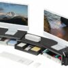 71vIgL35wZL._AC_SL1500_.jpg OPNICE Desk Organizers and Accessories, Dual Monitor Stand Riser with Drawer and 2 Pen Holders, Desk Shelf Metal Computer Racks for Office Workspace Organizers, Desktop Organization (Black Metal)