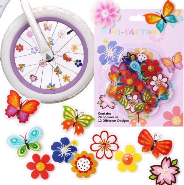 Bike Wheel Spoke Decorations – 24 Clip-On Flower & Butterfly Accessories – Fun Bicycle Spoke Decorations for Kids, Girls, Toddlers – Easy Snap-On, Colorful Bike Gifts