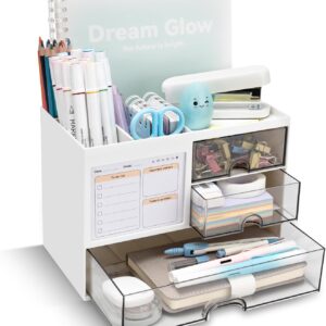 71vuWTPDdVL._AC_SL1500_.jpg QIYVLOS Desk Organizer with 3 Drawer, Multi-Functional Pencil Pen Holder for Desk, Desk Organizers and Storage with 8 Compartments, Desktop Organizer for Office Home Art Supplies (White)
