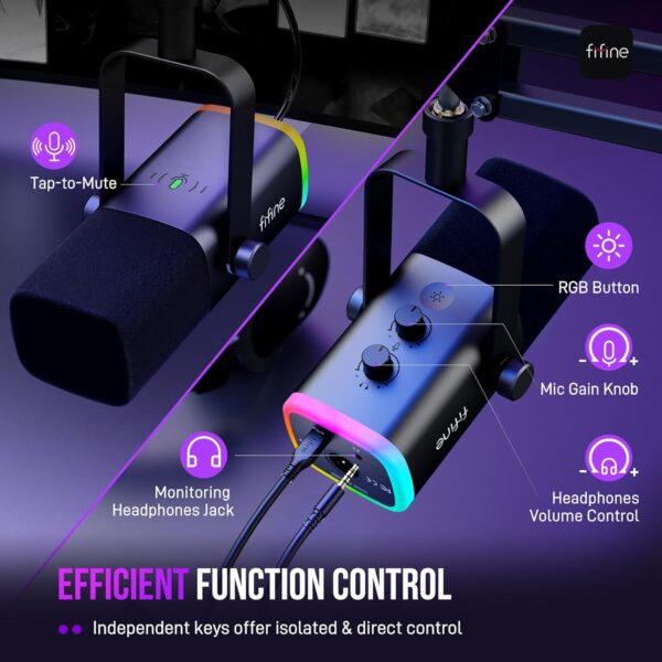 71vw4NojlEL._AC_SL1500_.jpg FIFINE XLR/USB Gaming Microphone Set, Dynamic PC Mic for Streaming Podcasting, Computer RGB Mic Kit with Boom Arm Stand, Mute Button, Headphones Jack, for Recording Vocal Voice-Over-AmpliGame AM8T