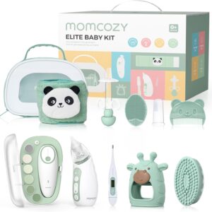 71wDuxexyDL._AC_SL1500_.jpg Momcozy Elite Baby Kit, Superior Baby Shower & Registry Essential Kit for Grooming & Health & Cleansing Care, Electric Nail File & Nasal Aspirator,Tummy Wrap,Thermometer,Bath Brush,Teether,Storage Bag