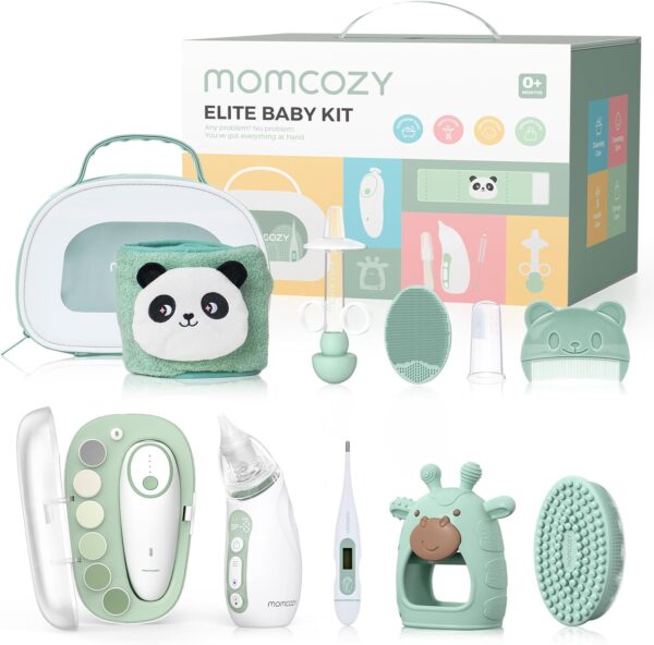 71wDuxexyDL._AC_SL1500_.jpg Momcozy Elite Baby Kit, Superior Baby Shower & Registry Essential Kit for Grooming & Health & Cleansing Care, Electric Nail File & Nasal Aspirator,Tummy Wrap,Thermometer,Bath Brush,Teether,Storage Bag