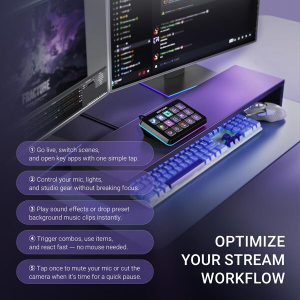 FIFINE AmpliGame Stream Controller with 15 Macro Keys, Streaming Keyboard with Trigger Actions in OBS/Twitch/YouTube/Streamlabs, Shortcut Buttons Keypad Works with Mac and PC-D6