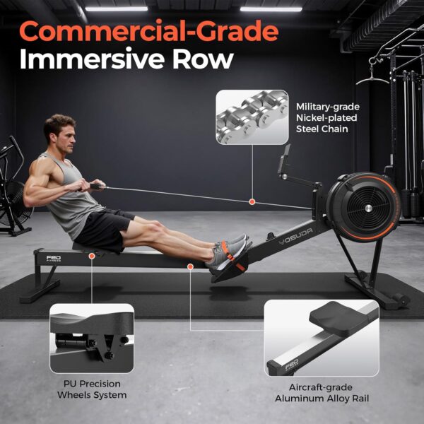 YOSUDA R2 Rowing Machine for Home, Professional Adjustable Air Resistance Rower Machines with Self-Powered Monitor, 53.7'' Row Rail, Ergonomic Comfort Seat, Easy Storage
