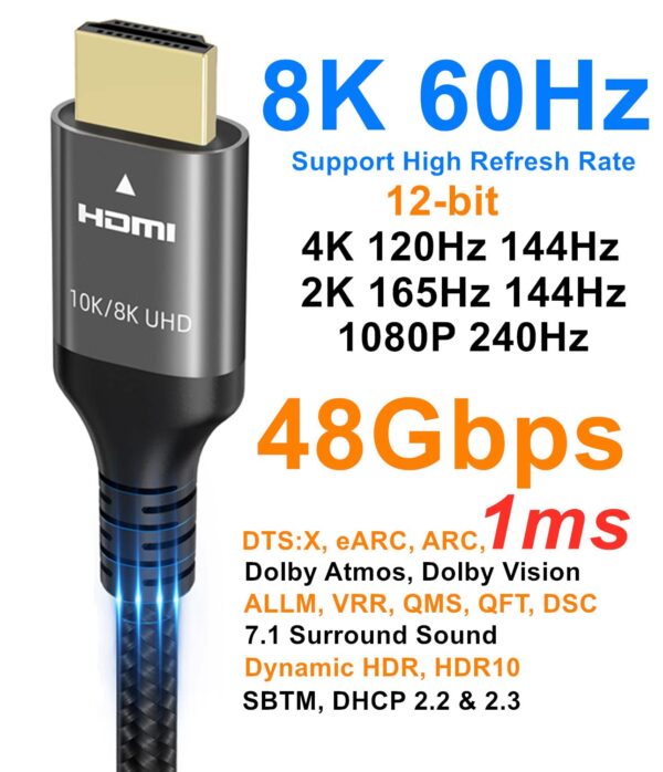 71whpTI06hL._SL1500_.jpg Ubluker 10K 8K 4K HDMI Cable 48Gbps 15 FT, Certified Ultra High Speed HDMI® Cable 4K 240Hz 144Hz 120Hz 8K60Hz 0.01ms HDR10+ eARC HDCP2.3 Netflix Roku TV PC Monitor Projector PS5 Xbox