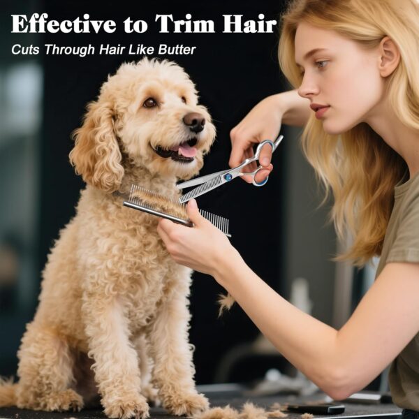 71xJODoZNiL._AC_SL1500_.jpg Professional 4 in 1 Dog & Cat Grooming Scissors Kit with Safety Round Tips,Sharp & Durable,Dog Shears for Grooming - Includes Straight, Curved, Thinning Scissors and Comb - Premium Pet Supplies