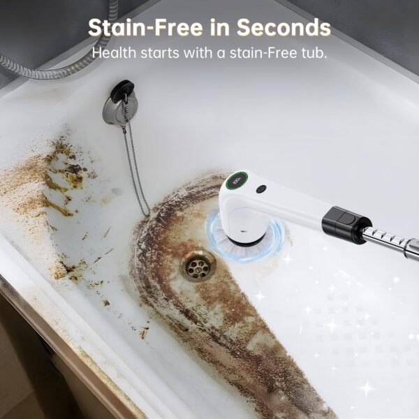 71xUolx6qrL._AC_SL1500_.jpg PUFTEM Electric Spin Scrubber, Cordless Shower Scrubber with 8 Scrub Brush, 2 Speed with Adjustable Extension Handle, Battery Level Display, Power Scrubber for Bathroom Bathtub Tile Floor (Black)