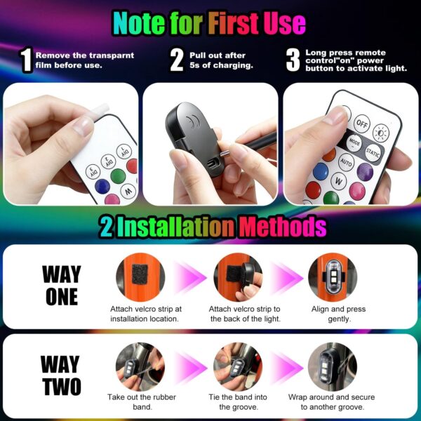 Wireless LED Lights for Car, Wireless Rock Lights with 8 Colors 10 Modes,Led Strobe Warning Light, Motorcycles, Boats, Camping, Bikes, Drones，Design in USA (4pcs Black)