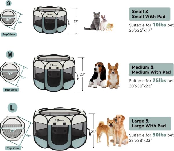 71yi5-F1V1L._AC_SL1500_.jpg Siedihit Dog Cat Playpen, Puppy Pet Playpen Indoor for Small Dog Crate Tent Cage Outdoor, Portable Pop Up Dogs Enclosure Kennel with Carrying Case for Dogs/Cats/Rabbits(Grey, Small