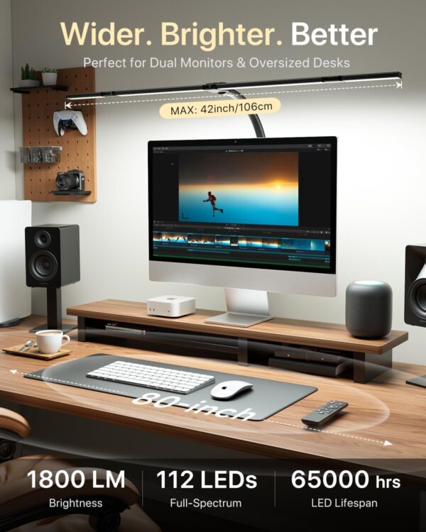 71zvQDg5MSL._AC_SL1500_.jpg ONEMIX 42" LED Desk Lamp with Clamp, Architect Desk Light with Remote, Adjustable 4-Segment Bar, 1800LM Bright, Eye-Caring Desk Lamp for Home Office, Reading, Study, Dual Monitors, Workbench(Black)