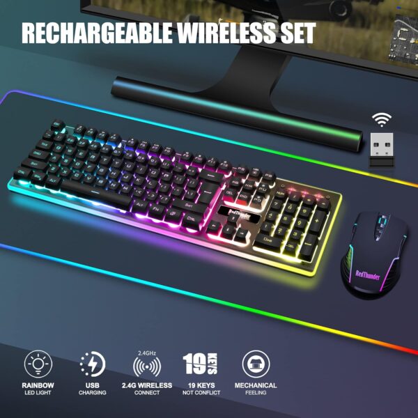 810KeOieQRL._AC_SL1500_.jpg RedThunder K10 Wireless Gaming Keyboard and Mouse Combo, RGB Backlight Rechargeable 3800mAh Battery, 26-Key Anti-ghosting Keyboard + 7D 3200DPI Mice for PC Gamer