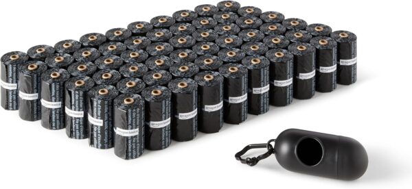 810dO54ZD6L._AC_SL1500_.jpg Amazon Basics Dog Poop Leak Proof Bags with Dispenser and Leash Clip, Unscented, 13" x 9", 900 Count (60 Rolls)