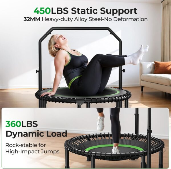 810hck7VMbL._AC_SL1500_.jpg BCAN BT2 450/550LBS Mini Rebounder Trampoline for Adults with Bar, Fitness Trampoline with Bungees, Adjustable Handle, Stable & Quiet, Indoor Outdoor, Whole-Body Workout & Relaxation at Home-40IN/48IN