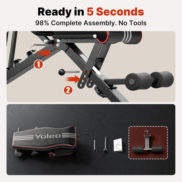 YOLEO Adjustable Weight Bench for Home Gym, ASTM-Certified 827LBS, 98% Pre-Assembled, Foldable Gym Bench with 84 Positions Incline Decline Flat, Wider Seat