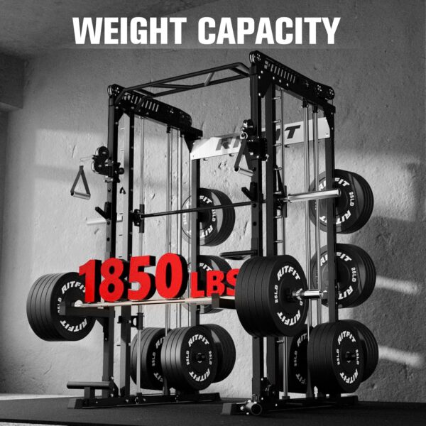 81227HEE7uL._AC_SL1500_.jpg RitFit M1 Pro Smith Machine with Cable Crossover System, Multi-Function Squat Rack Power Cage for Home Gym, Power Rack and Packages