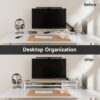 Fenge Monitor Stand, Dual Monitor Riser, 42.5inch Large Desk Computer Monitor Stand Riser with Drawer, 2 Tier Wood & Acrylic Desktop Organizer for Computer, Laptop, Printer, TV Screen Riser